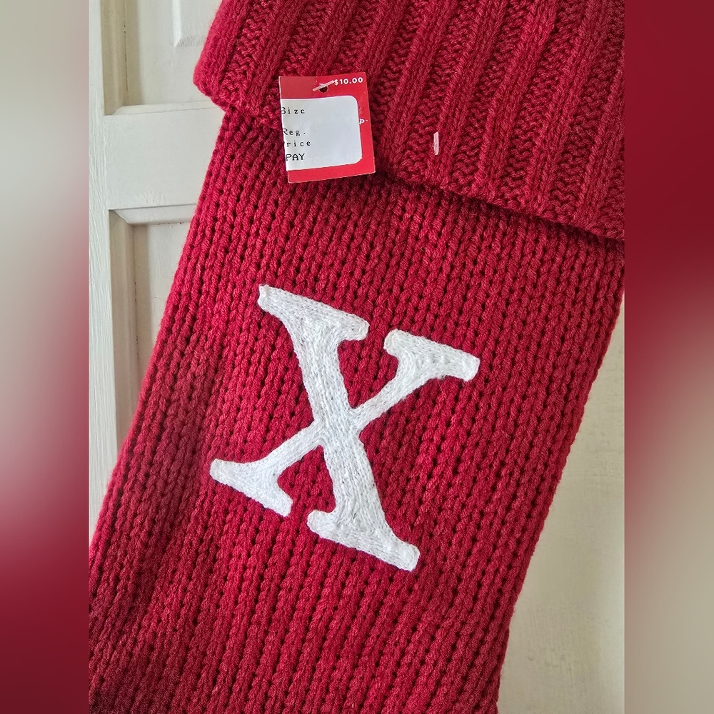 Red Knit Christmas Stocking Letter X - Picture 2 of 3